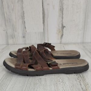 Timberland Dark Brown Leather Sandals Buckle Closure Slide On Size 9M